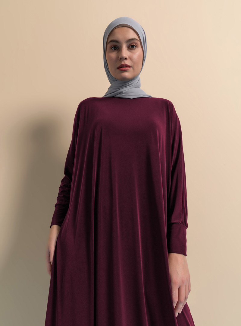Yarasa Kollu Tesettür Elbise - Mor - ZENANE - Resim 3