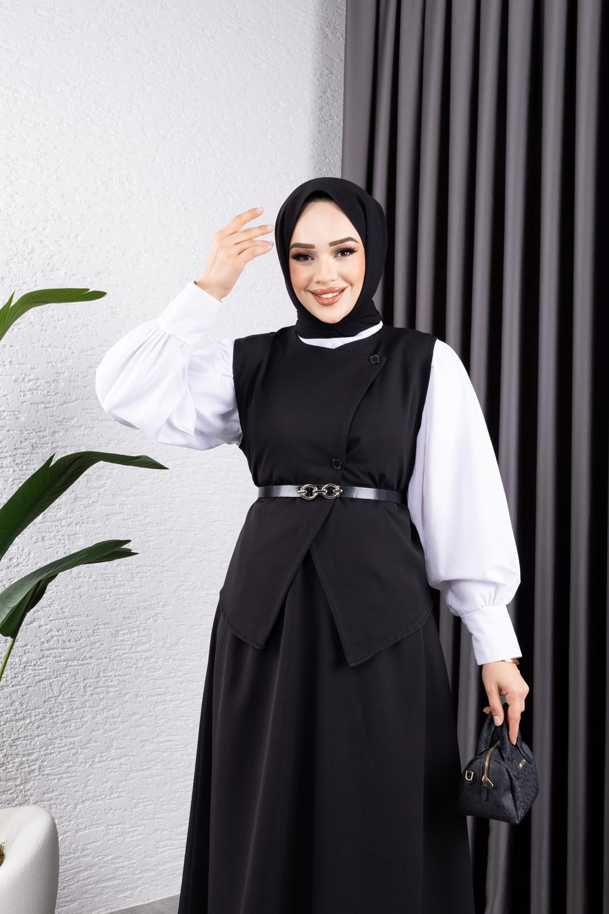 Gamze Etekli Kemerli Takım - Siyah - Resim 2
