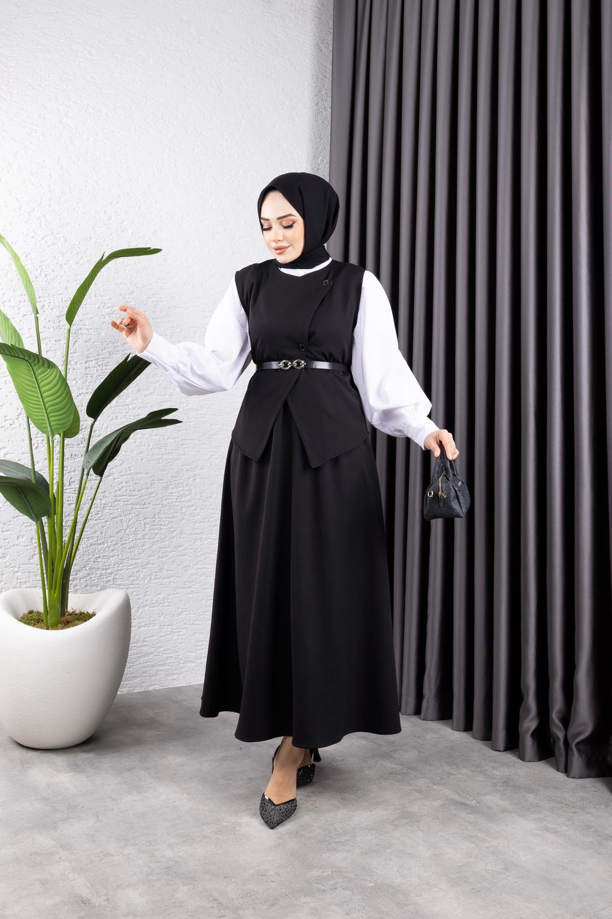 Gamze Etekli Kemerli Takım - Siyah - Resim 3