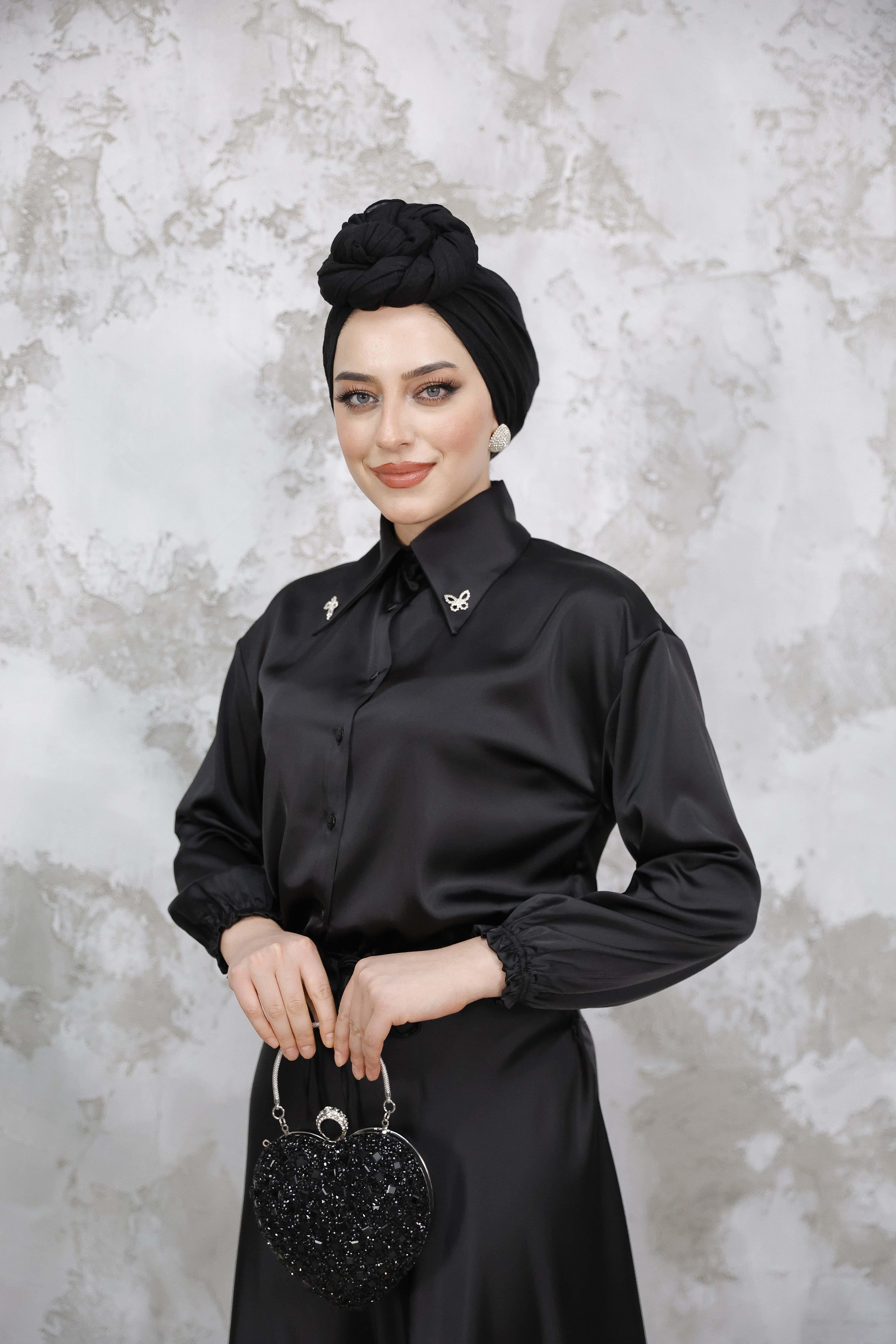 Saten Etekli Takım - Siyah - Resim 3