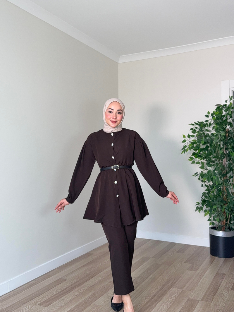 Selinay Pantolon Takım - Kahverengi - Resim 2