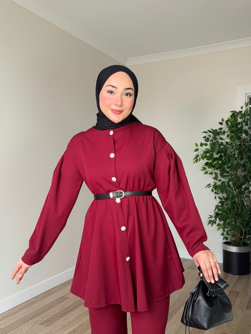 Selinay Pantolon Takım - Bordo