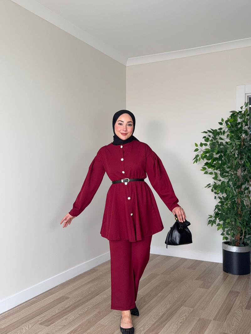 Selinay Pantolon Takım - Bordo - Resim 2