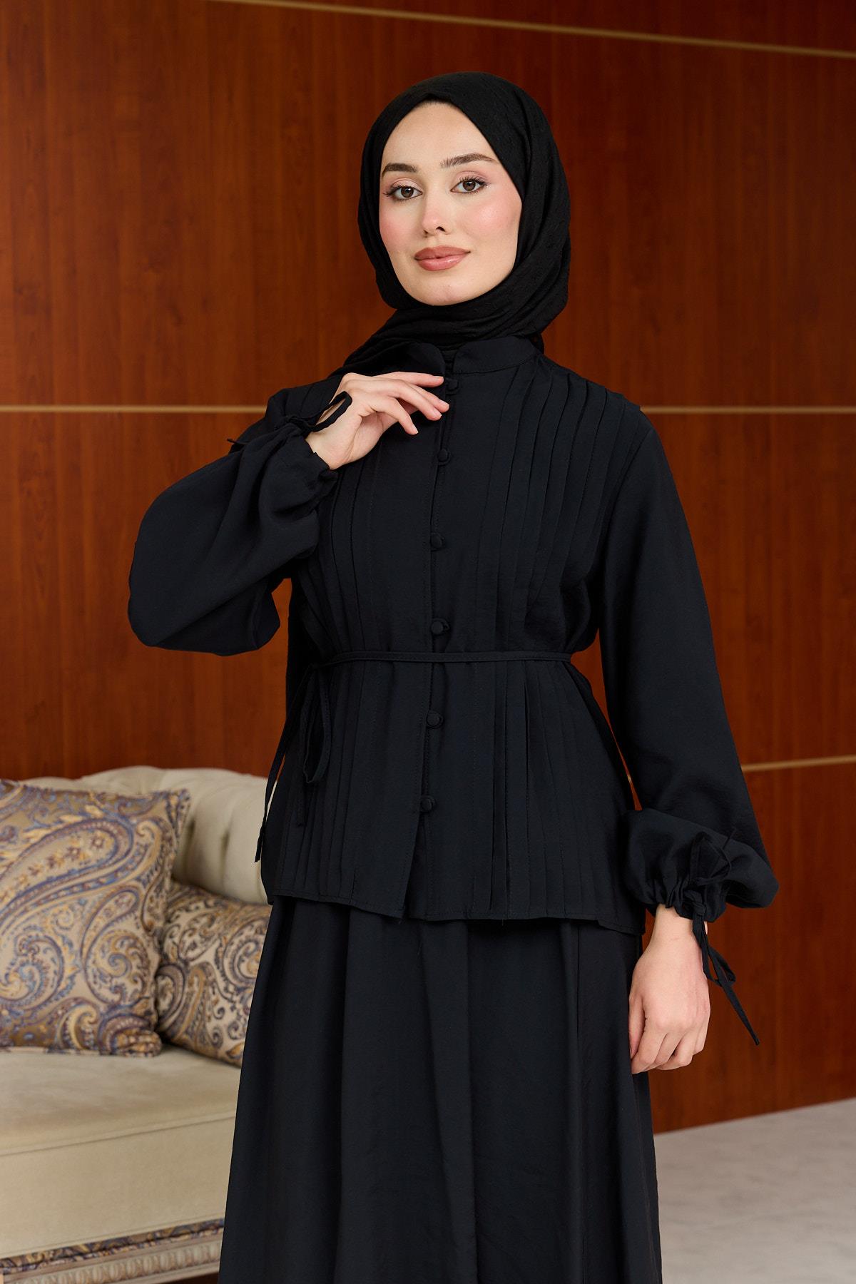 Ela Düğmeli Takım - Siyah - Resim 4