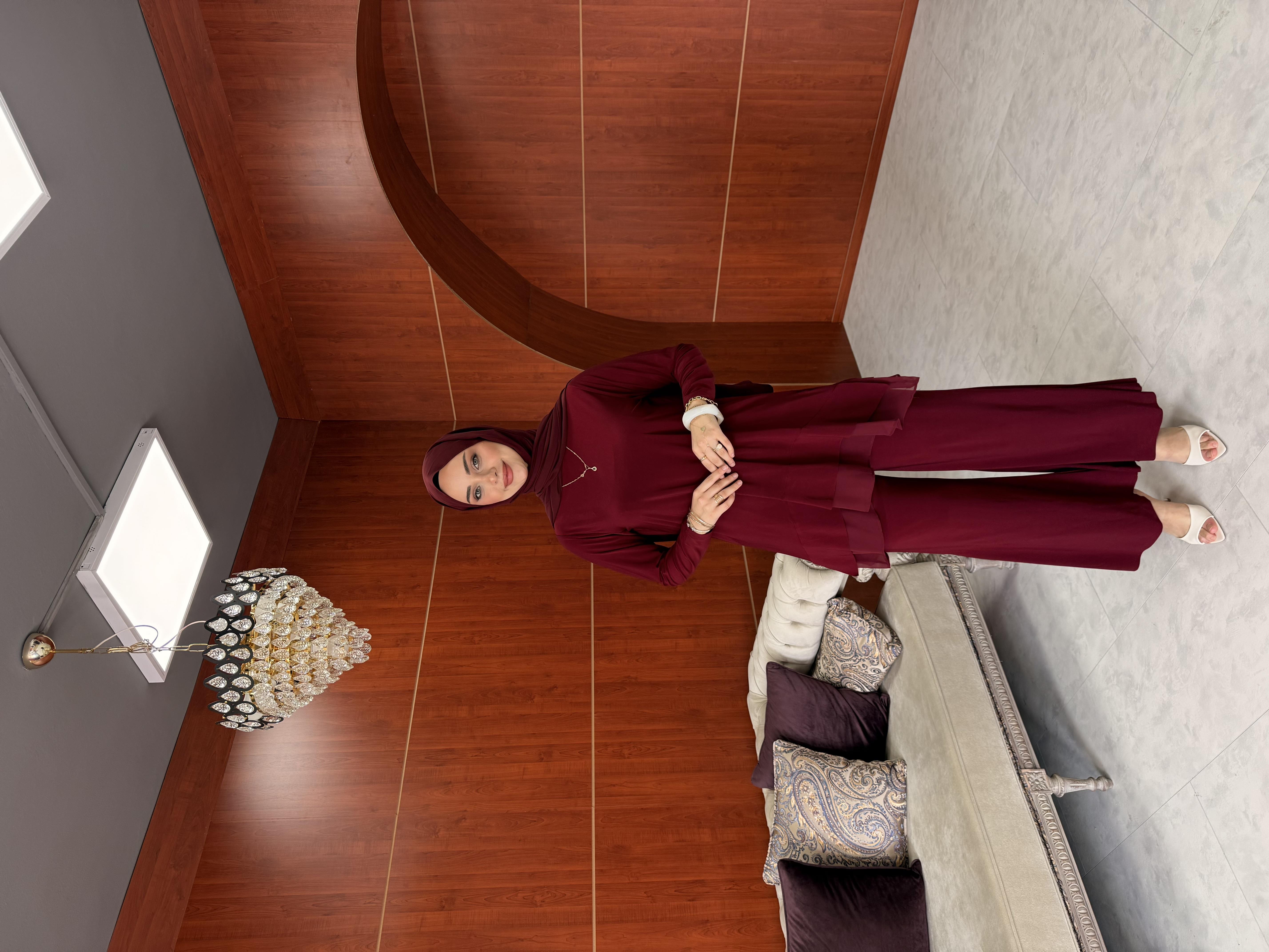 Defne Pantolonlu Takım - Bordo - Resim 3