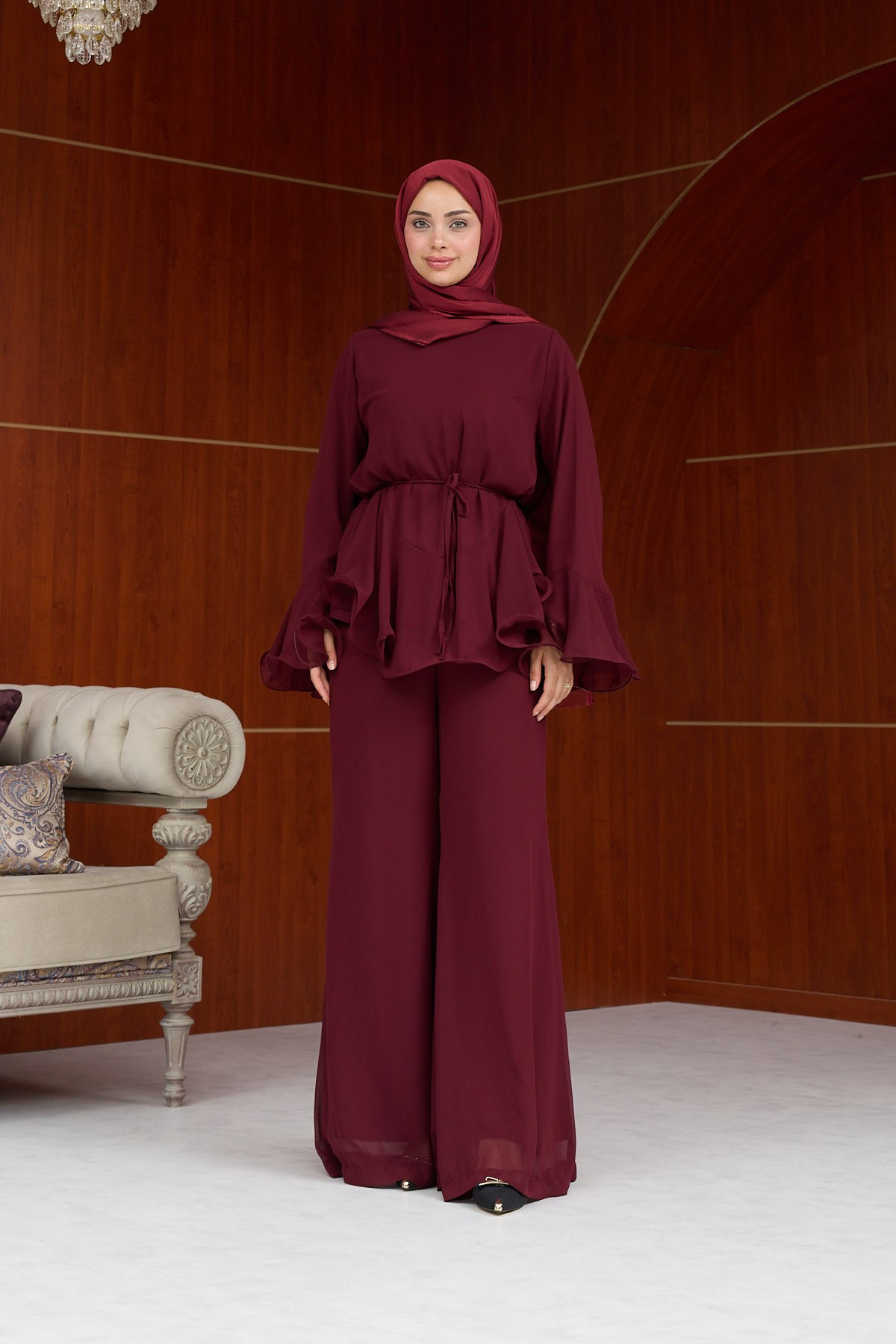 Heves Pantolonlu Takım - Bordo