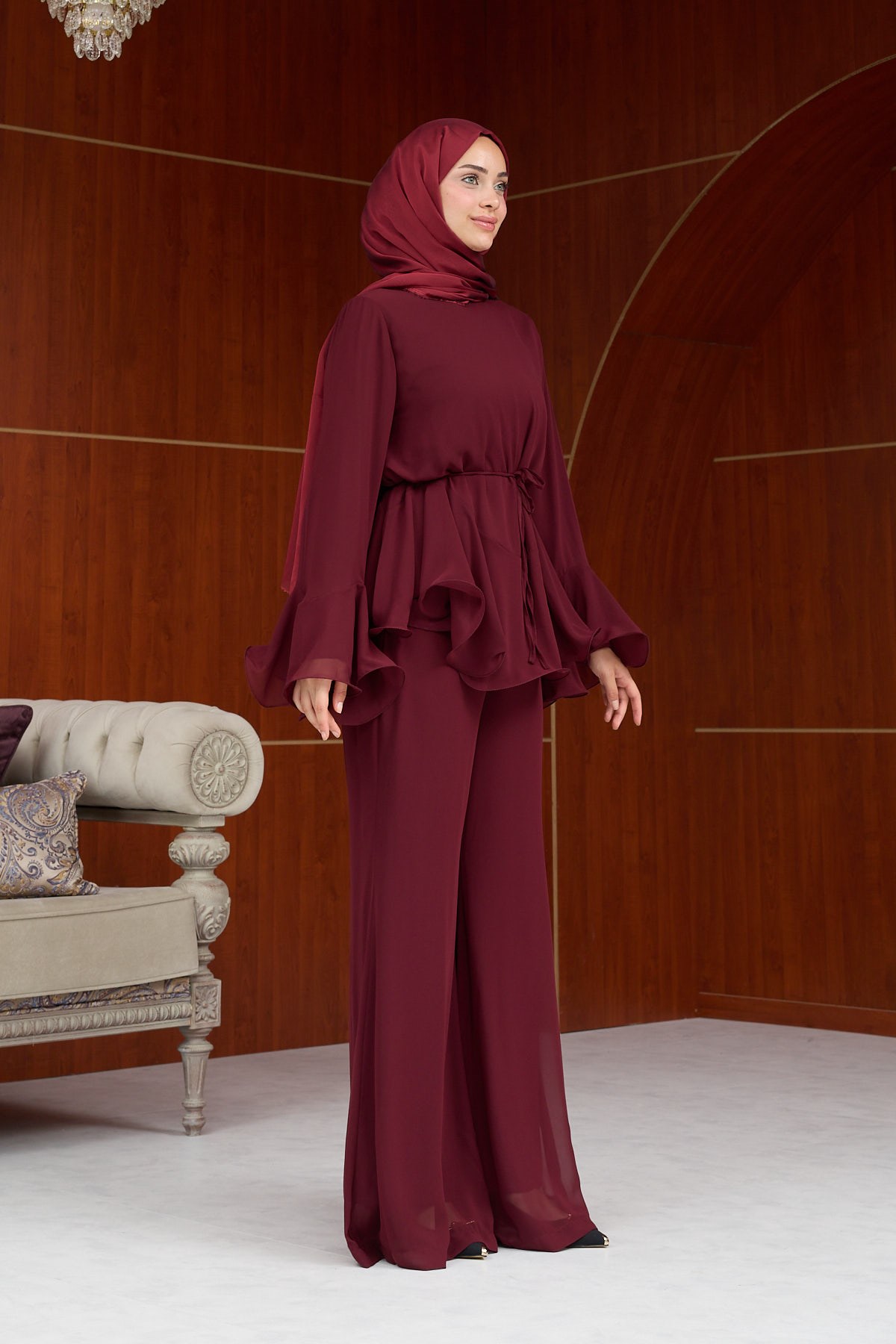Heves Pantolonlu Takım - Bordo - Resim 2