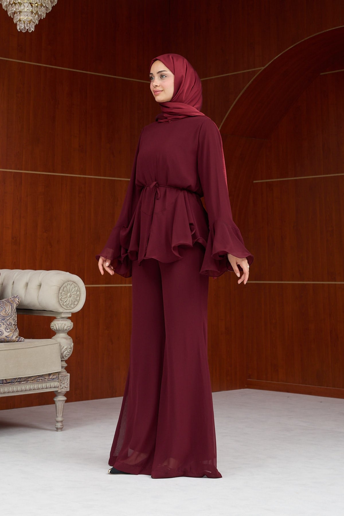 Heves Pantolonlu Takım - Bordo - Resim 3