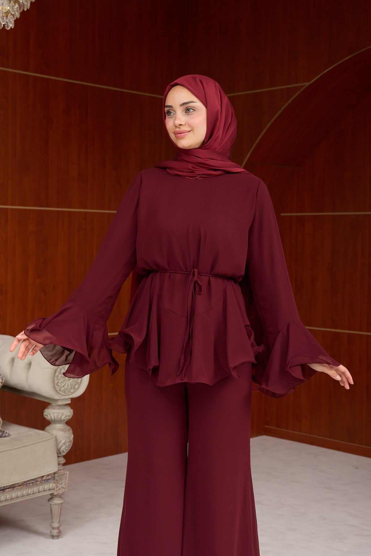 Heves Pantolonlu Takım - Bordo - Resim 4
