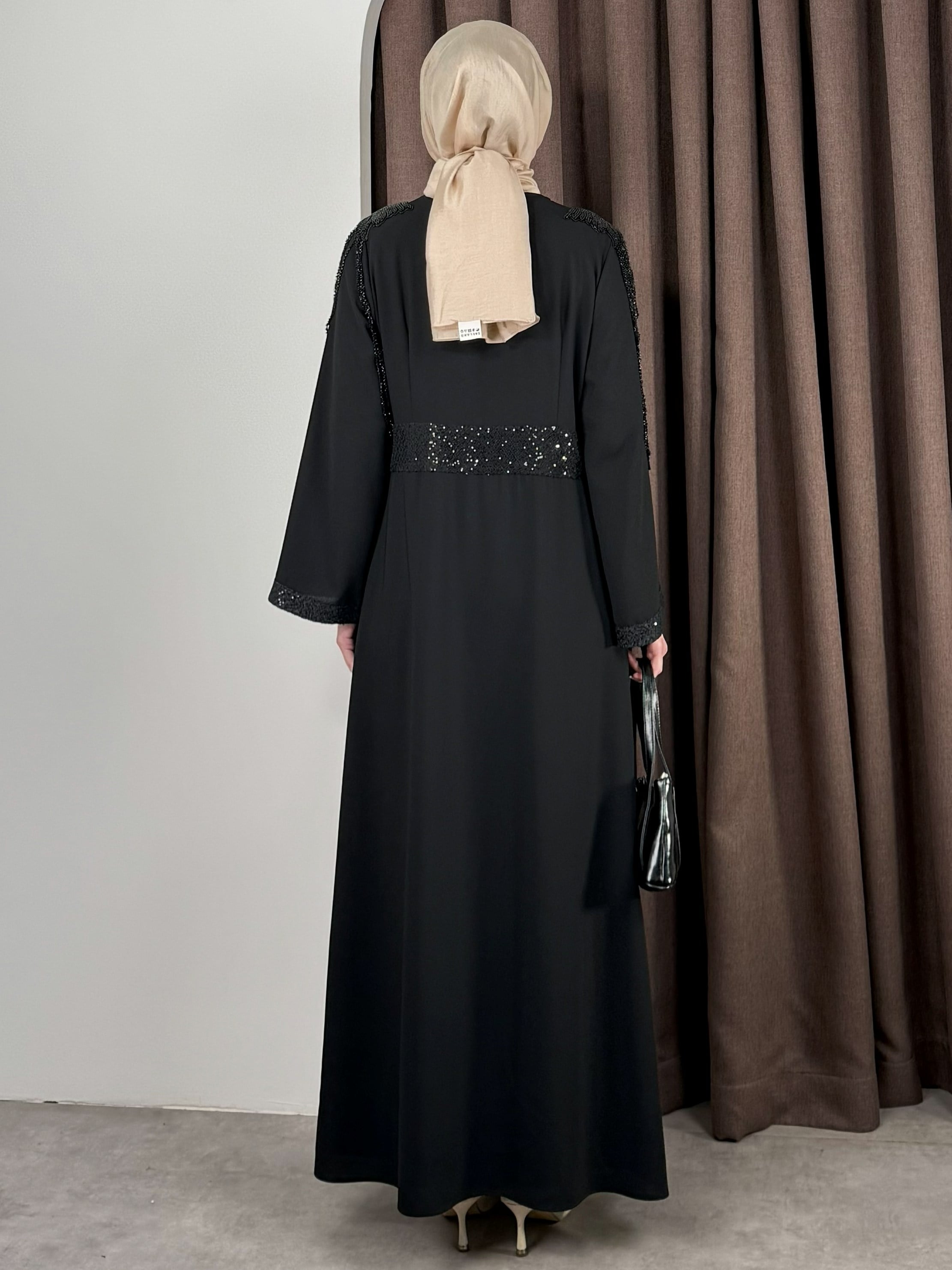 PAYET DETAY ABAYA TAKIM SİYAH - Resim 3