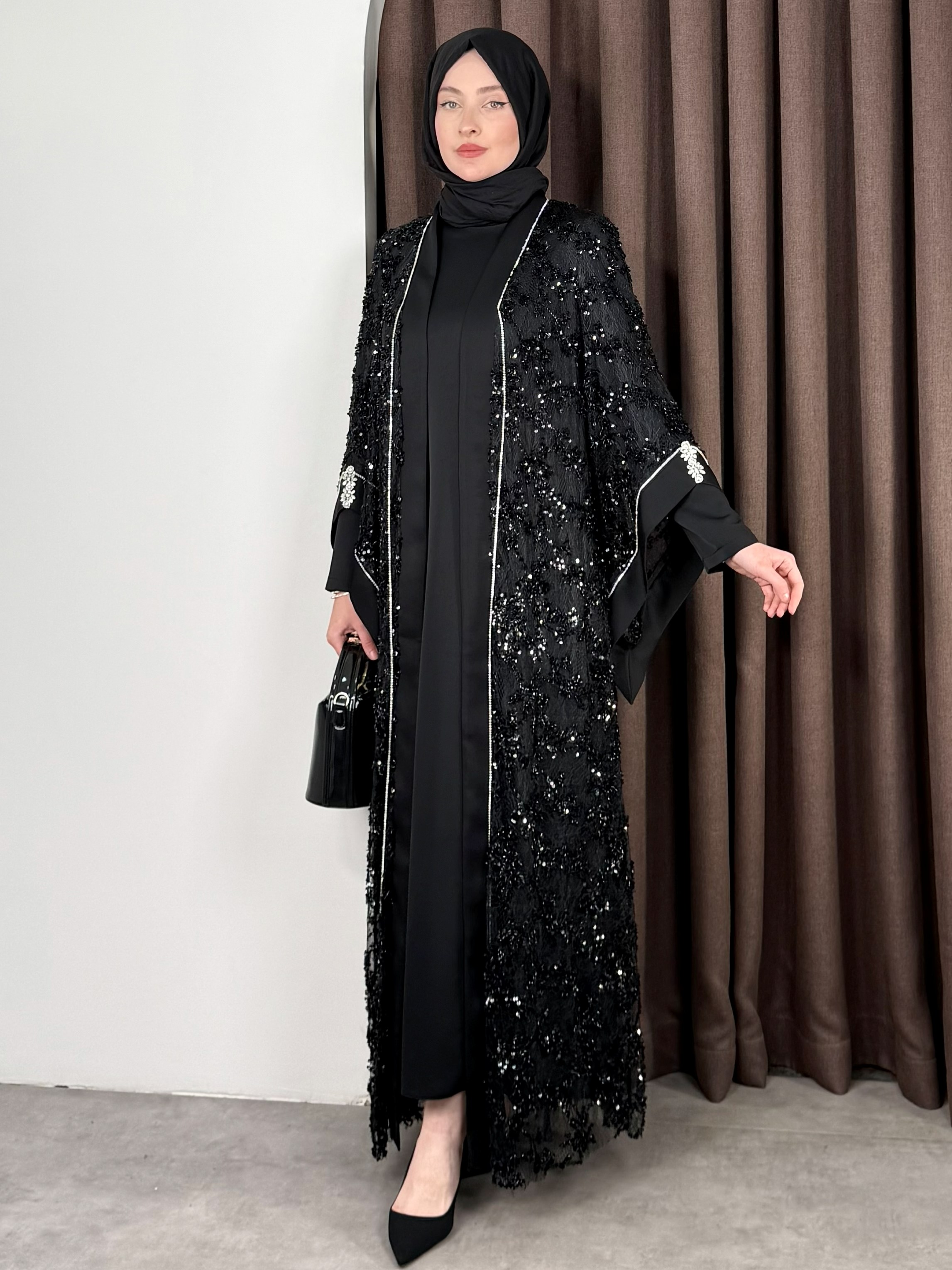 PAYET DETAY ABAYA SİYAH - Resim 2