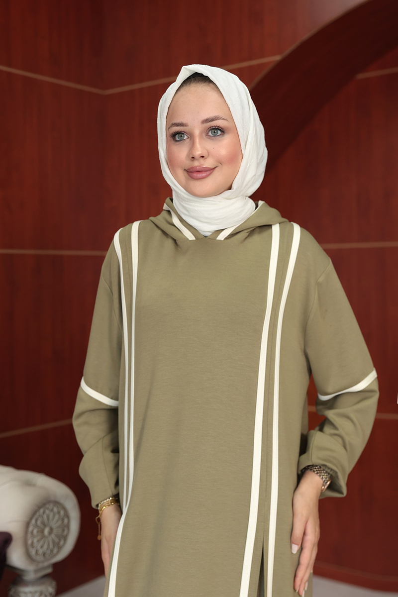 Ece Tasarım Pantolonlu Takım - Haki - Resim 4