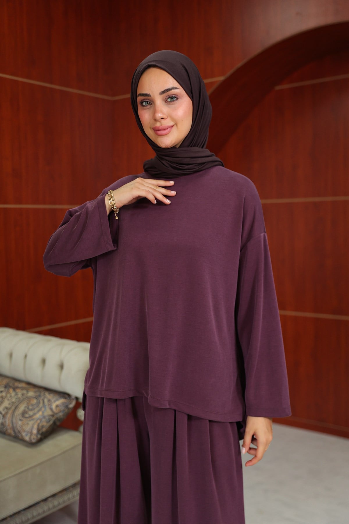 Melike  Tasarım Pantolonlu Takım - Bordo - Resim 3