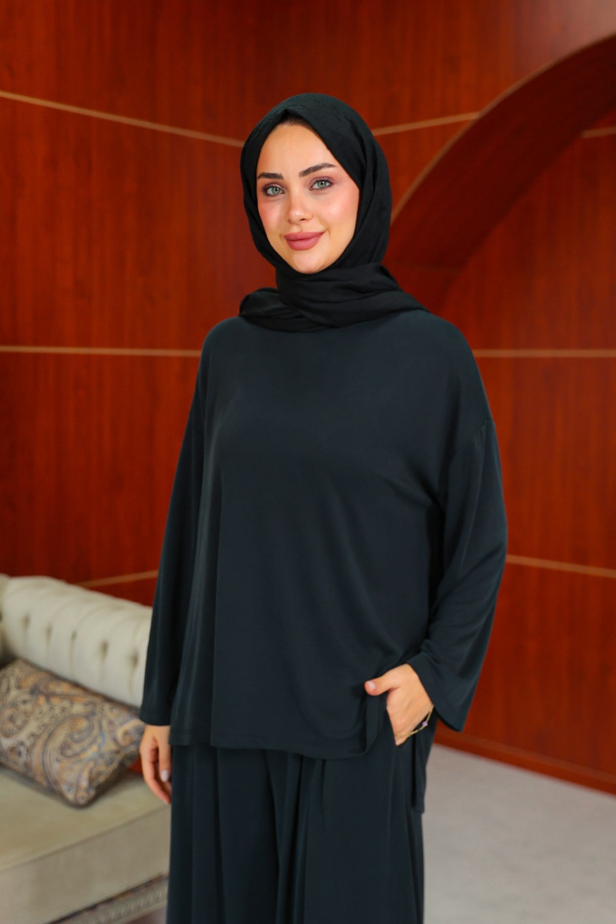 Melike  Tasarım Pantolonlu Takım - Siyah - Resim 4