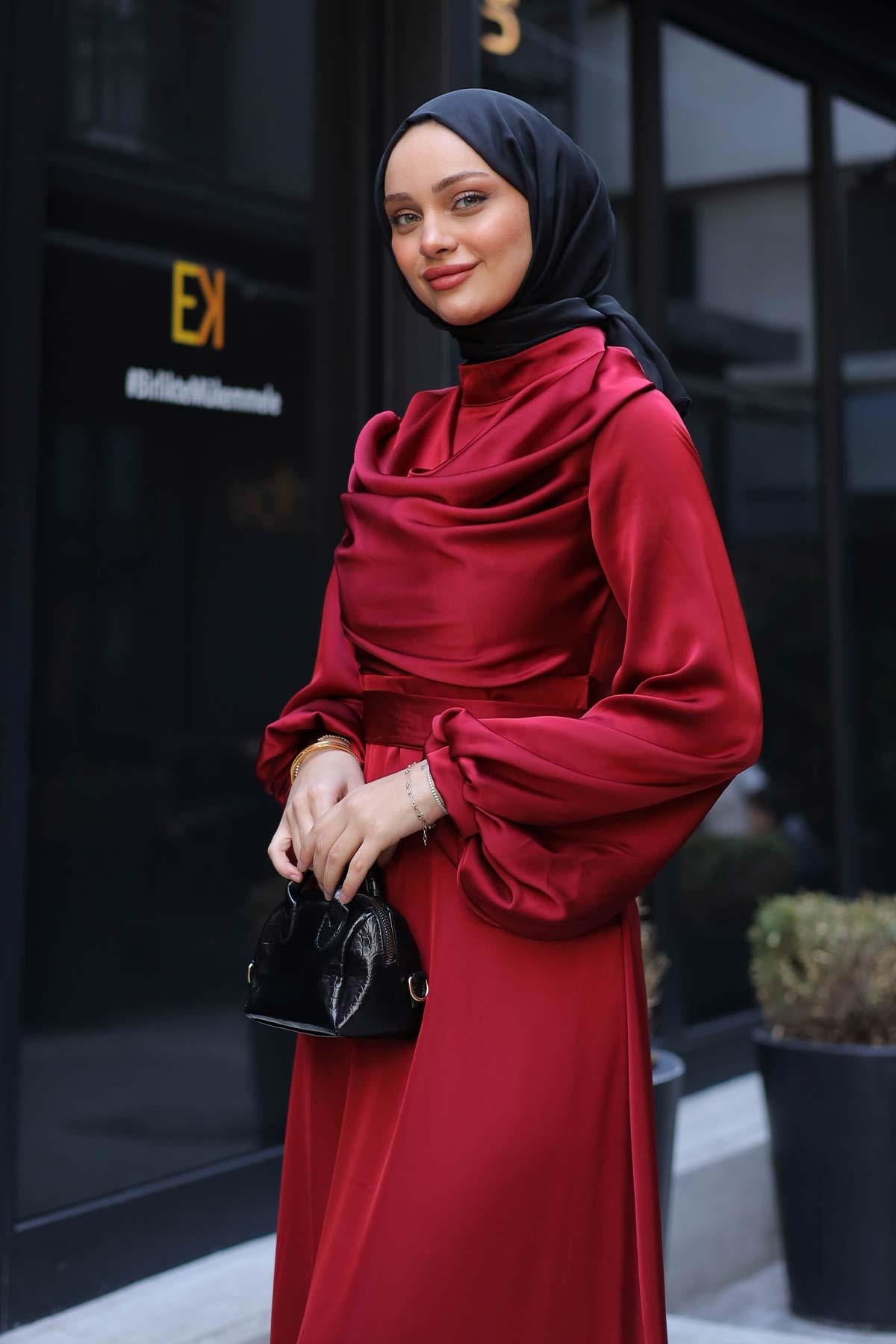İconic Elbise Bordo - Resim 3