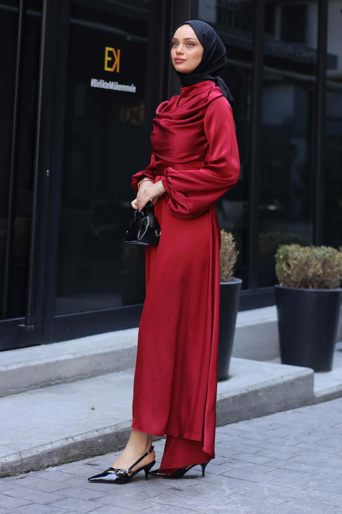 İconic Elbise Bordo - Resim 4