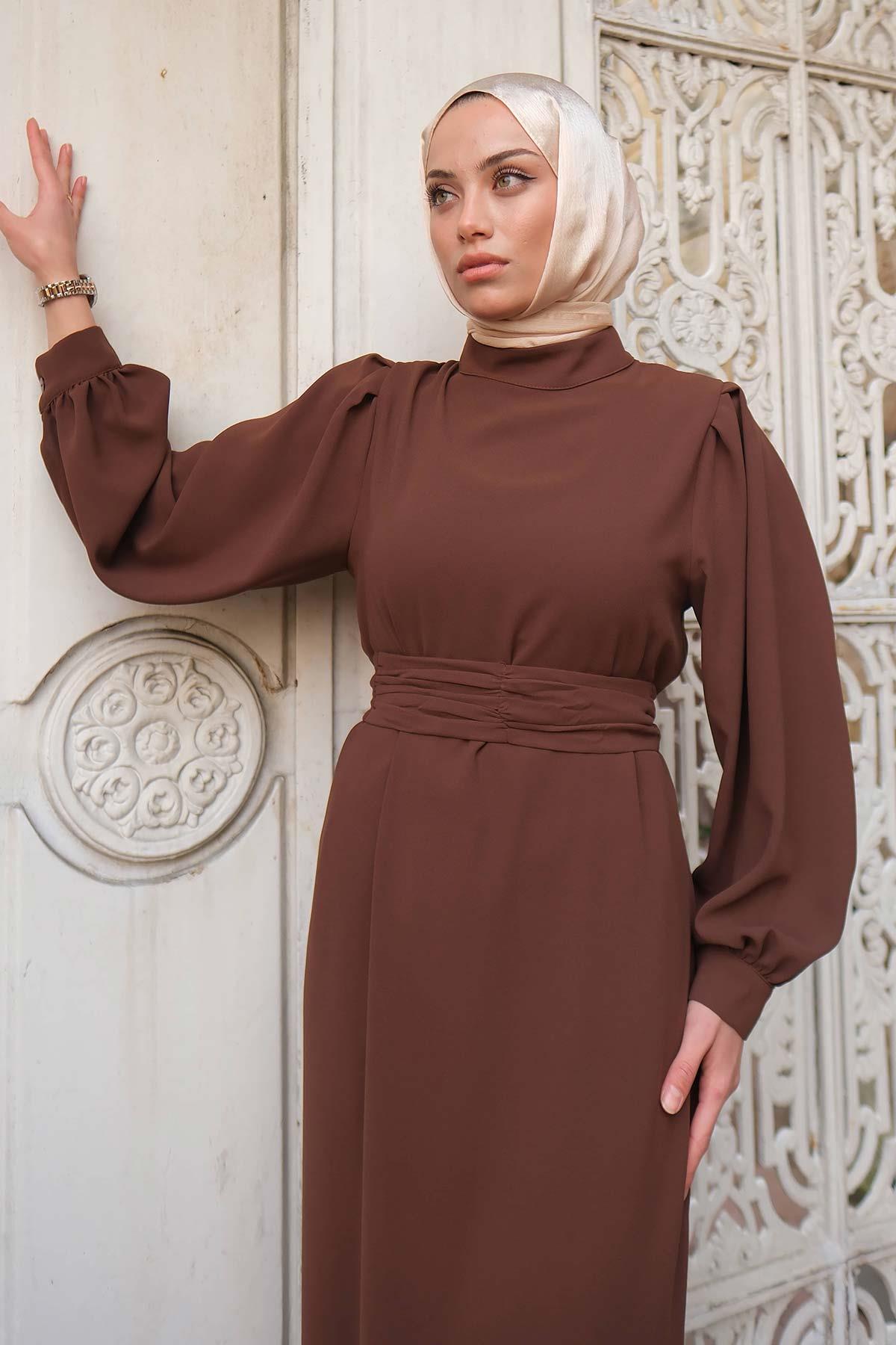 Yeni Hürrem Abiye Elbise Kahverengi - Resim 3