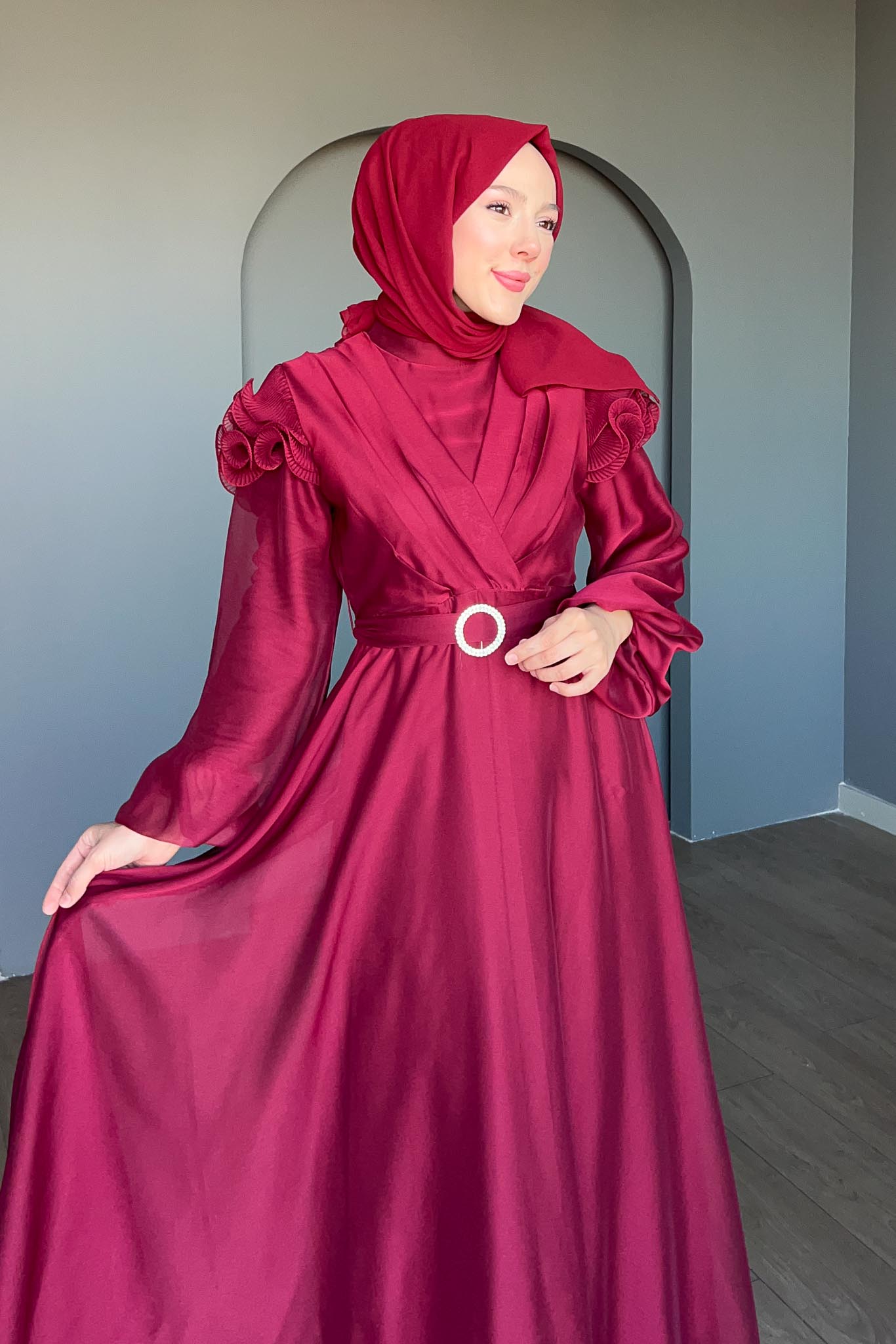 Suzana Abiye Elbise Bordo - Resim 2