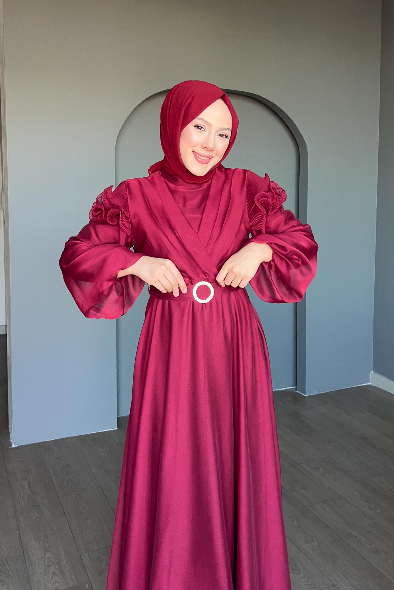 Suzana Abiye Elbise Bordo - Resim 3