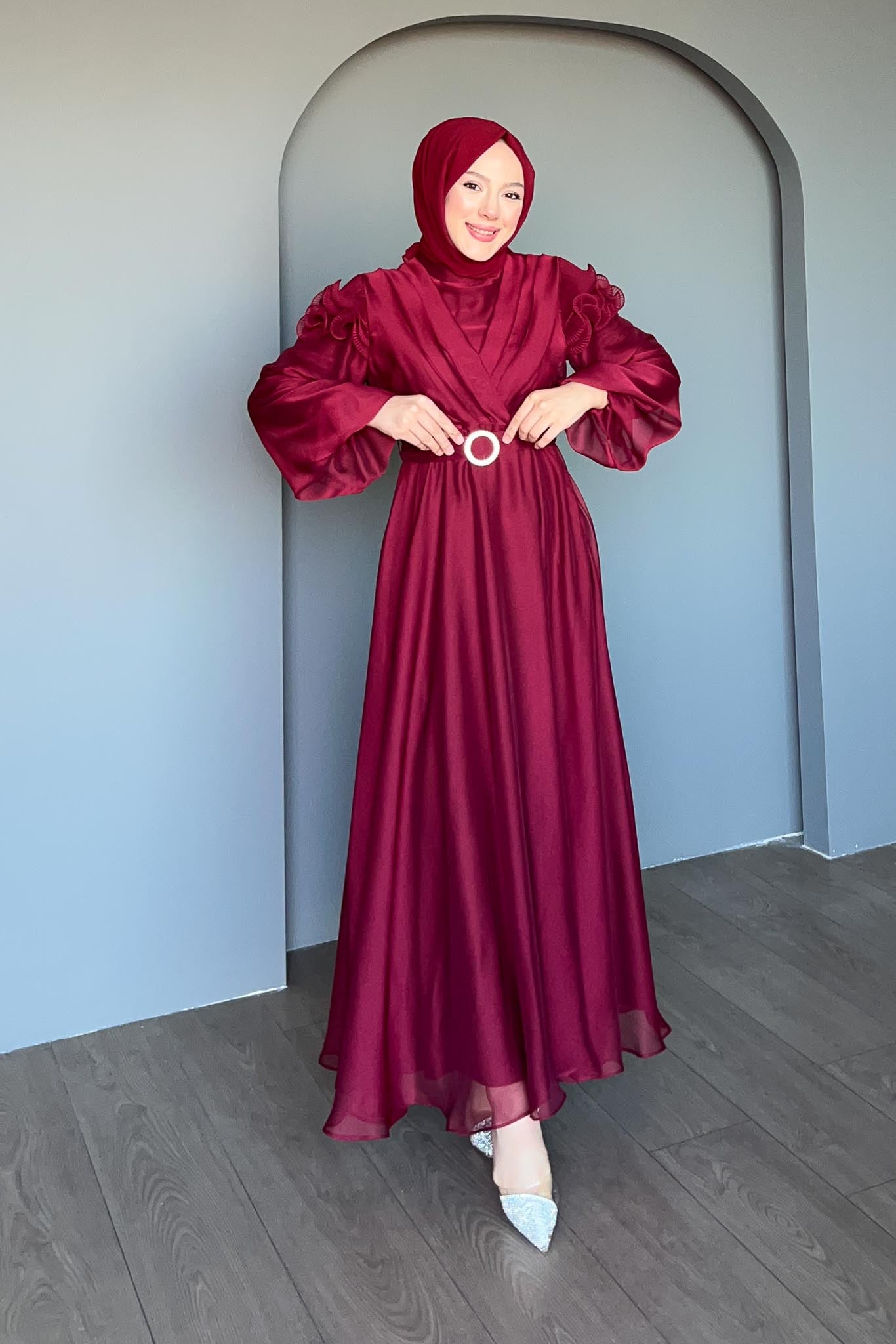 Suzana Abiye Elbise Bordo - Resim 4
