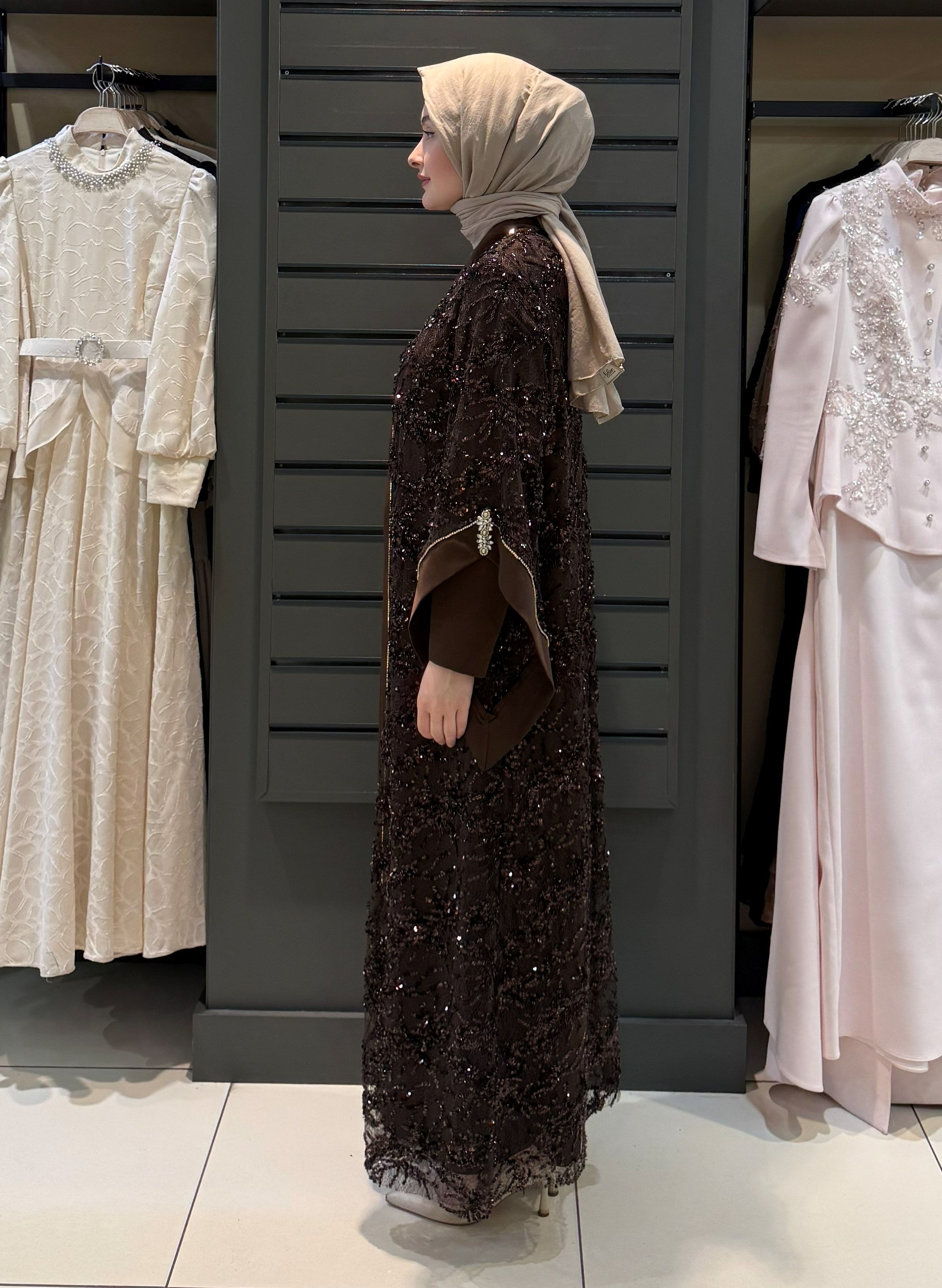 PAYET DETAY ABAYA KAHVE - Resim 2