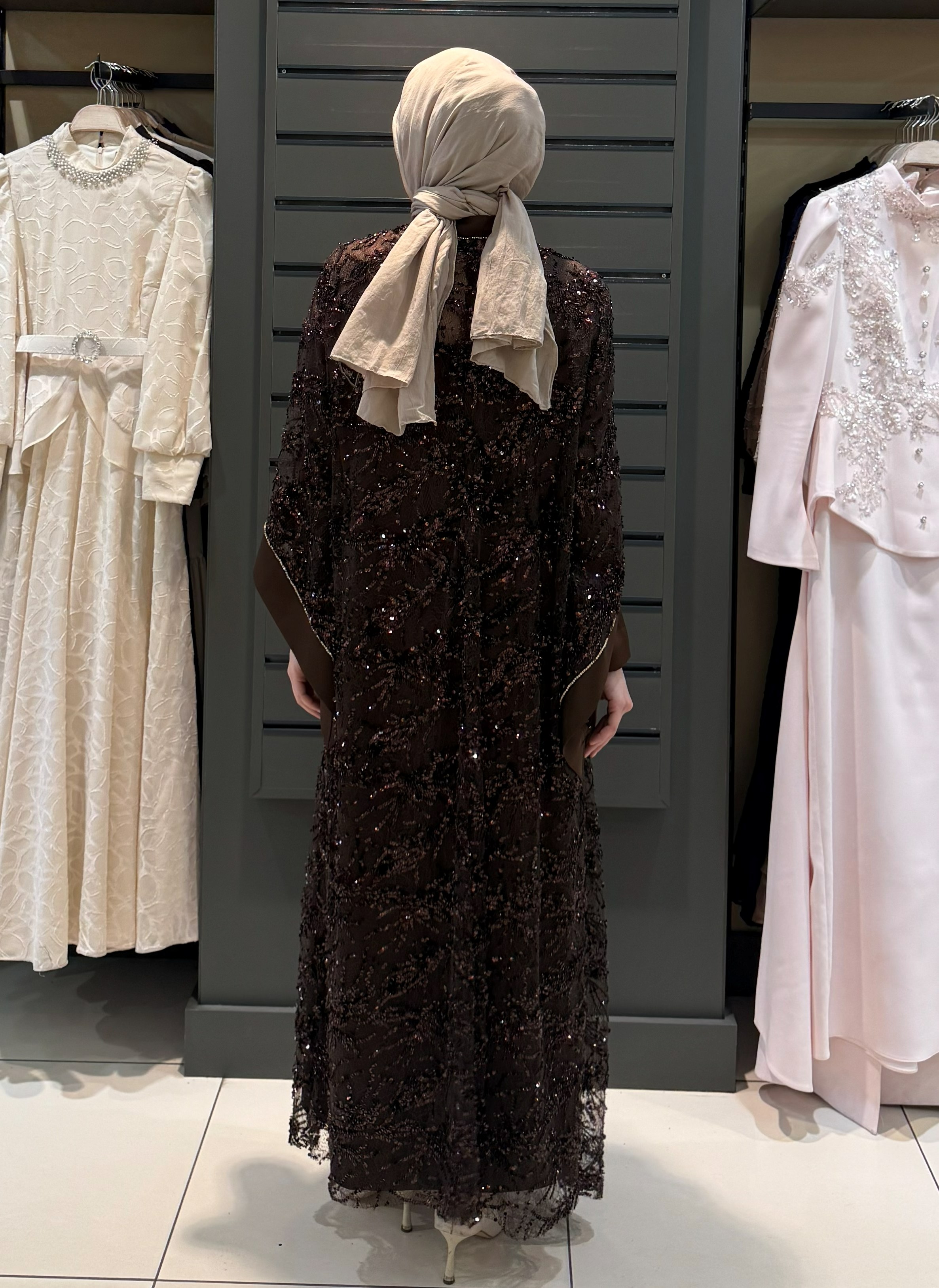 PAYET DETAY ABAYA KAHVE - Resim 3
