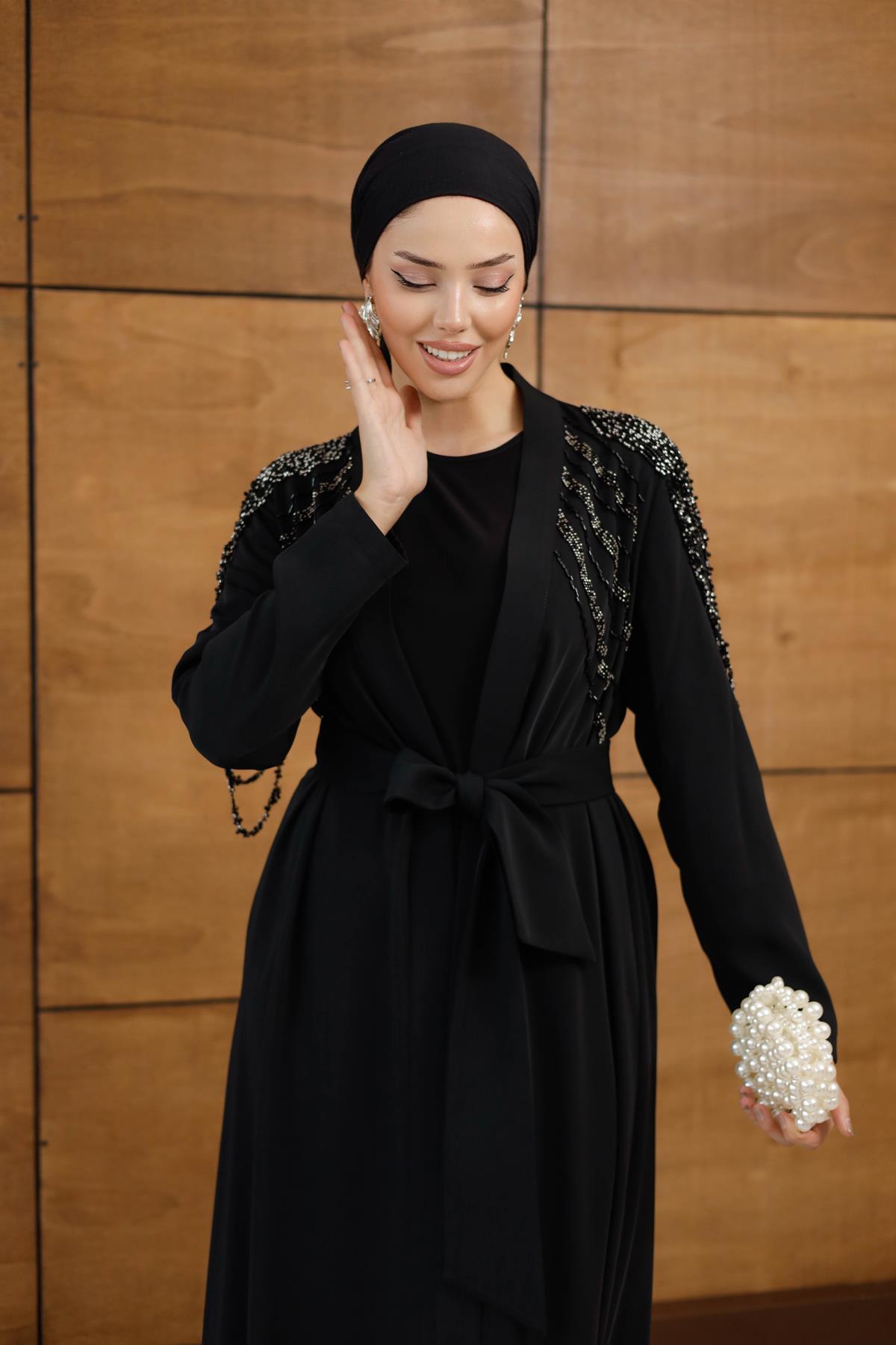 2596 O Abaya Takım-Siyah - Resim 2