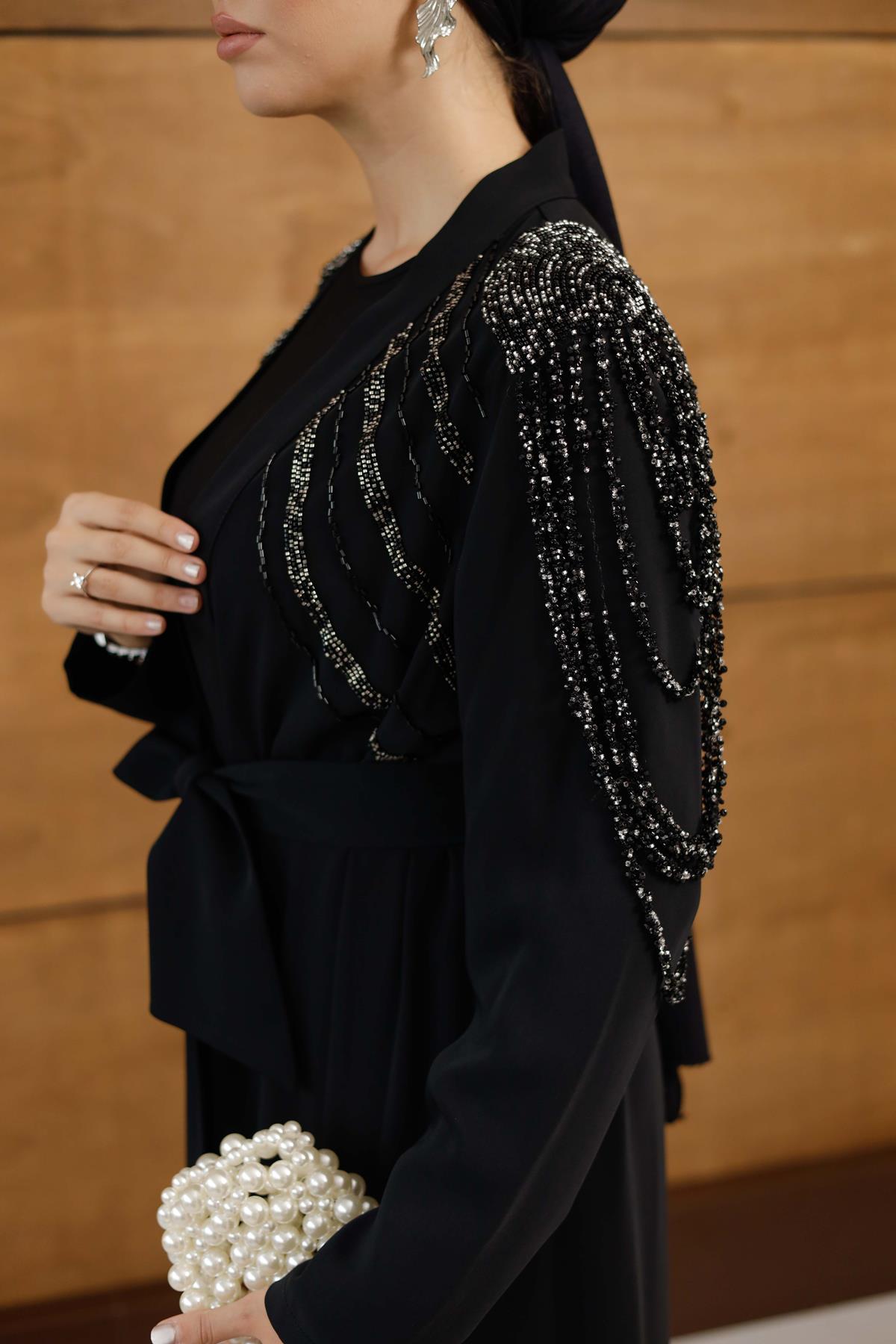 2596 O Abaya Takım-Siyah - Resim 3