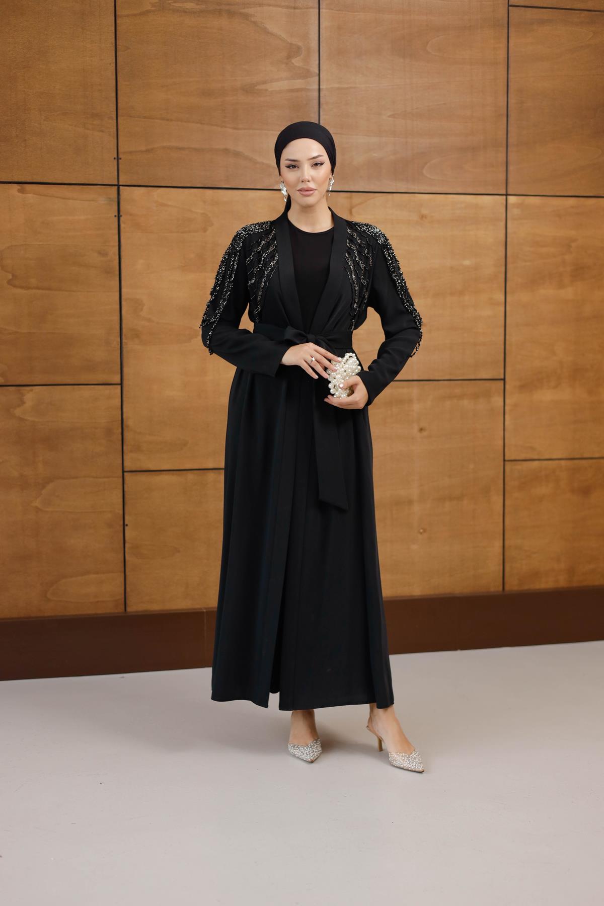 2596 O Abaya Takım-Siyah - Resim 4