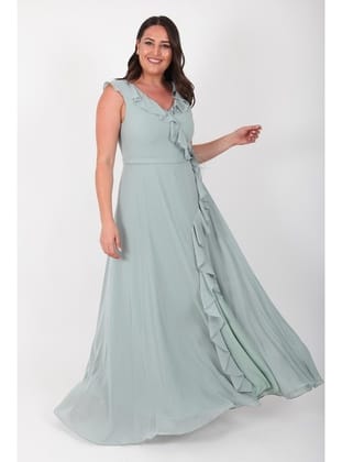 LADIES FIRST Büyük Beden 3507 Küf Uzun Abiye Elbise KÜF