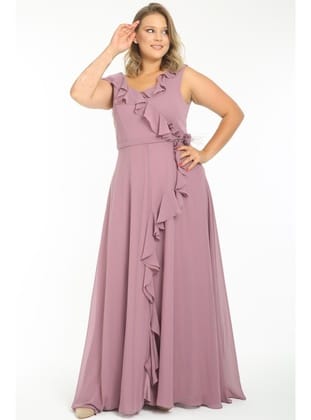 LADIES FIRST Büyük Beden 3507 Lila Uzun Abiye Elbise LİLA