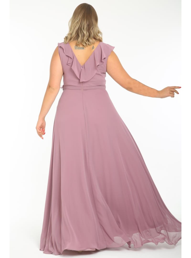 LADIES FIRST Büyük Beden 3507 Lila Uzun Abiye Elbise LİLA - Resim 3