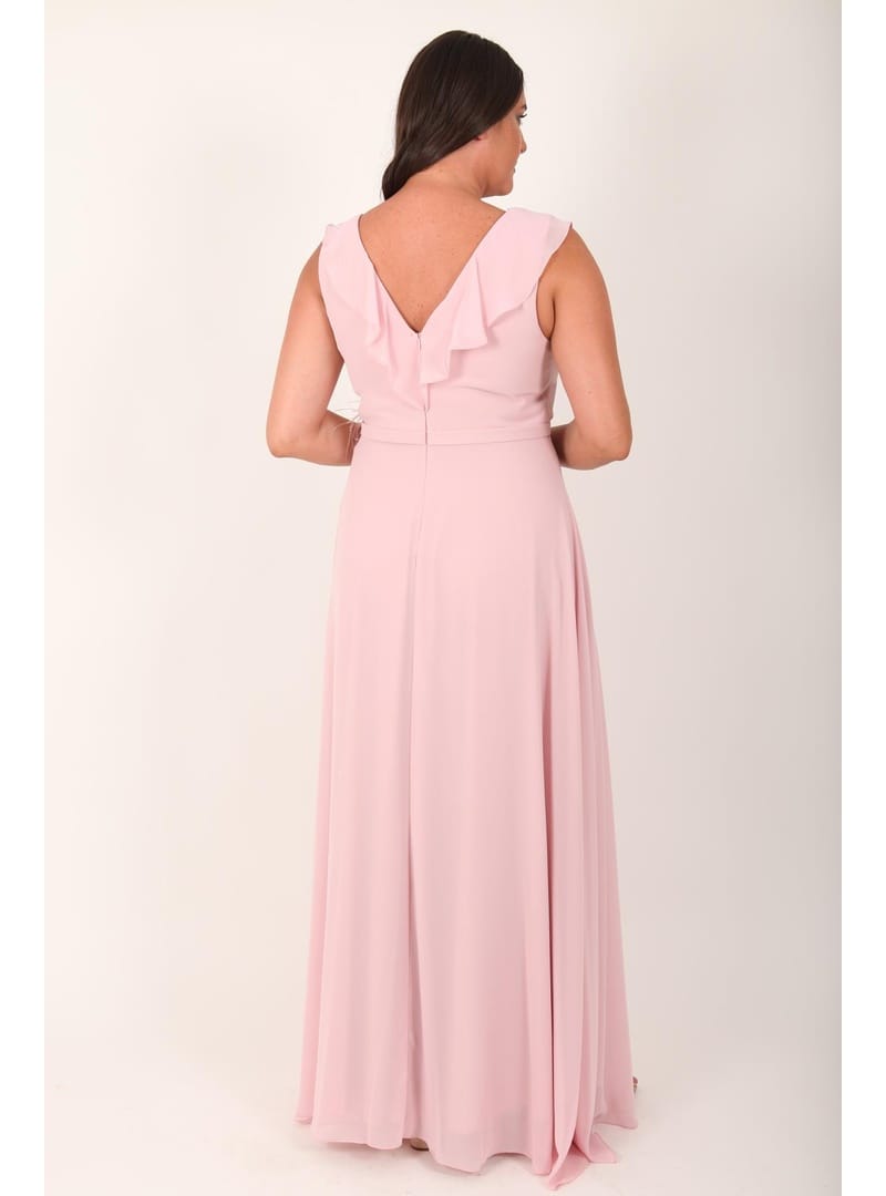 LADIES FIRST Büyük Beden 3507 Pudra Uzun Abiye Elbise PUDRA - Resim 4
