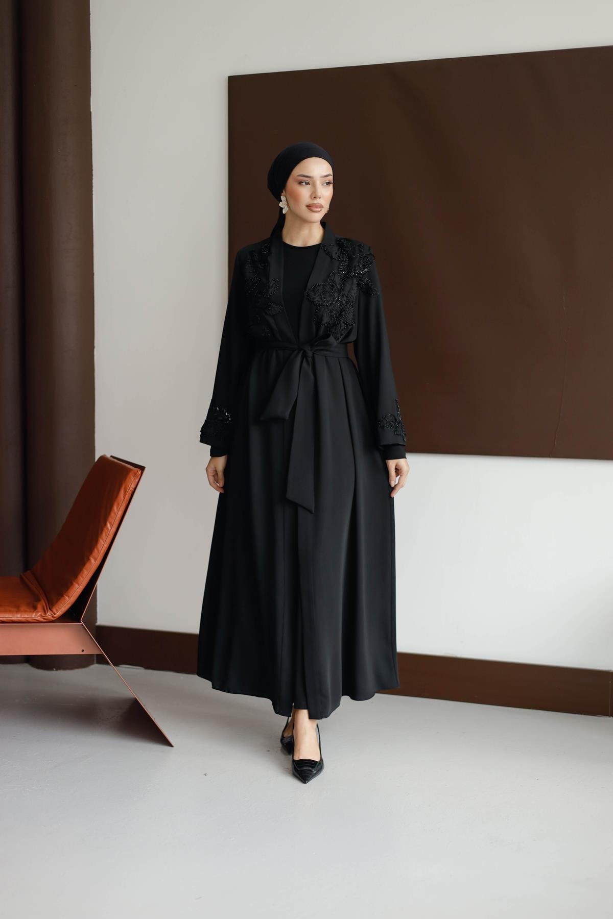 2587 O Abaya Takım-Siyah - Resim 2