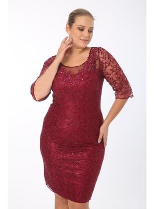 Büyük Beden 3676 Bordo Ara Boy Abiye Elbise BORDO