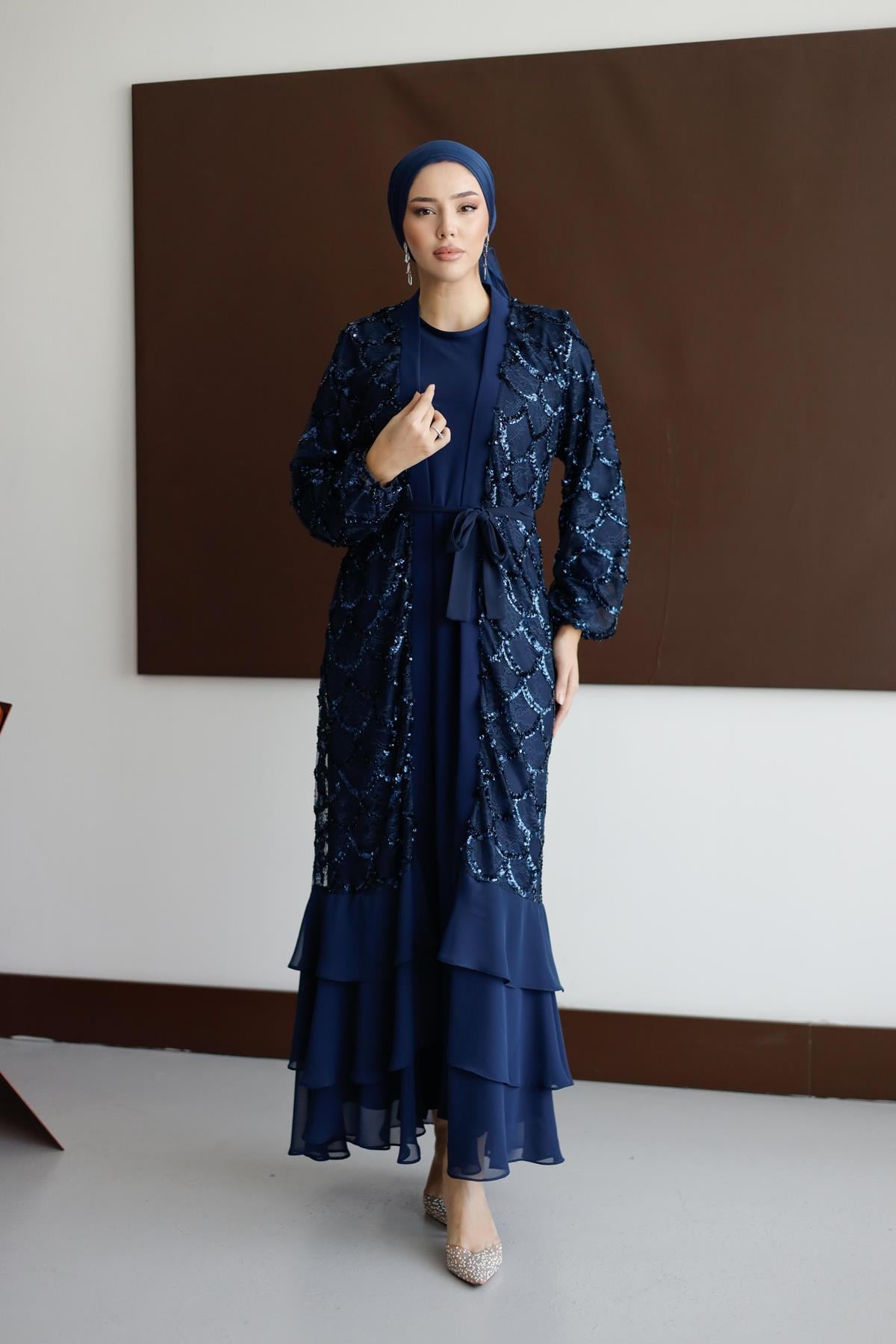 4767 T Abaya Takım-Lacivert