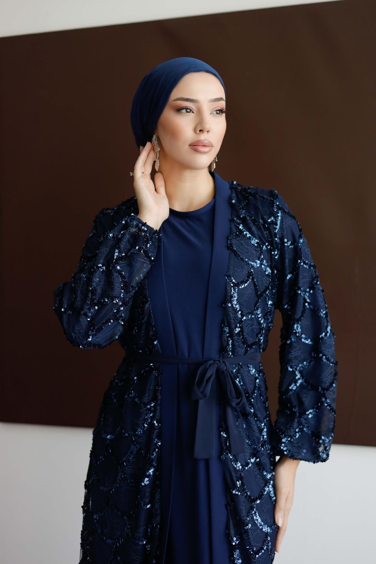 4767 T Abaya Takım-Lacivert - Resim 2