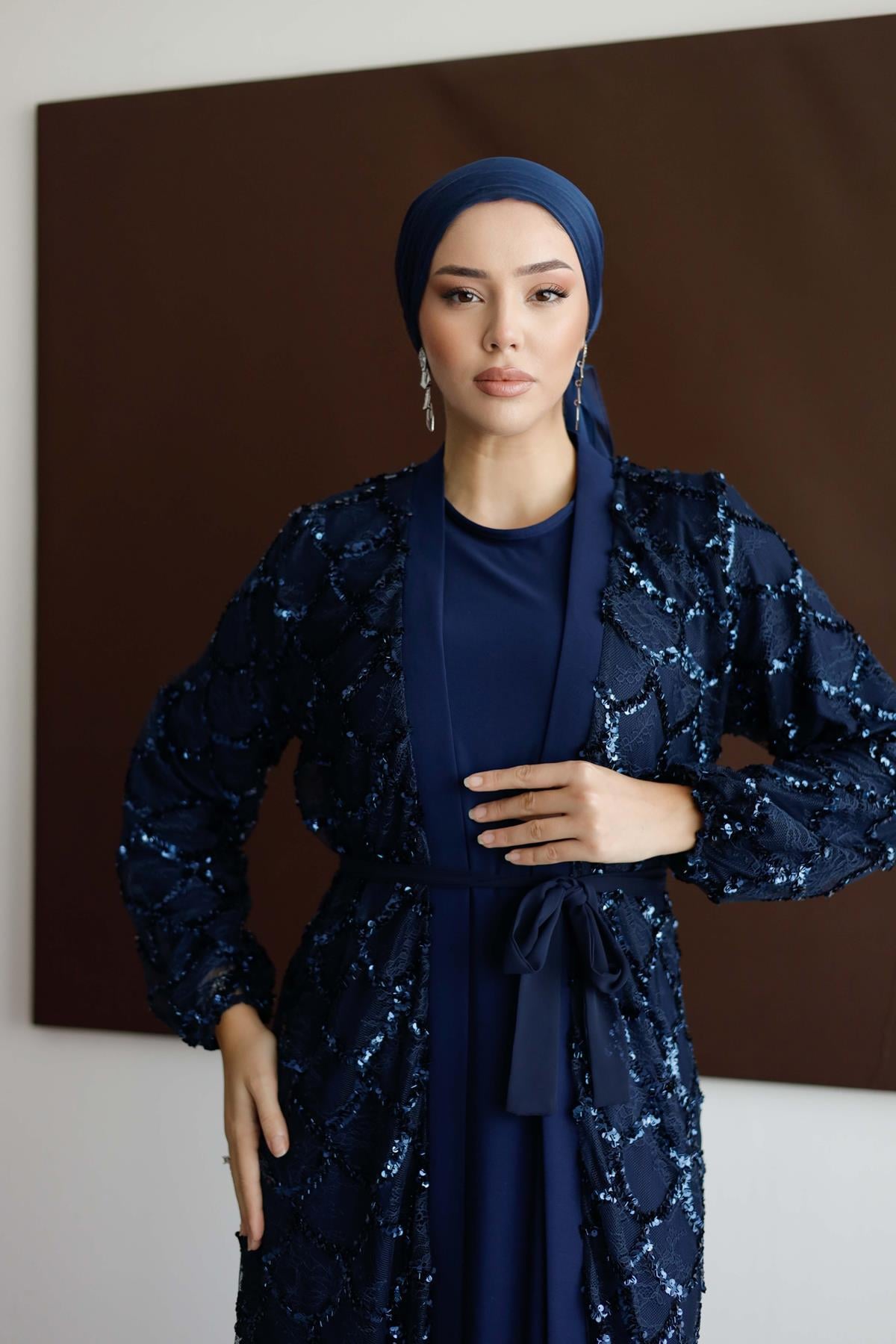 4767 T Abaya Takım-Lacivert - Resim 3