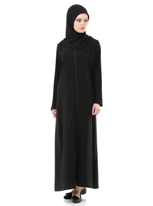 İhvan 5008-1 Siyah Pratik Kendinden Örtülü Namaz Elbisesi Siyah