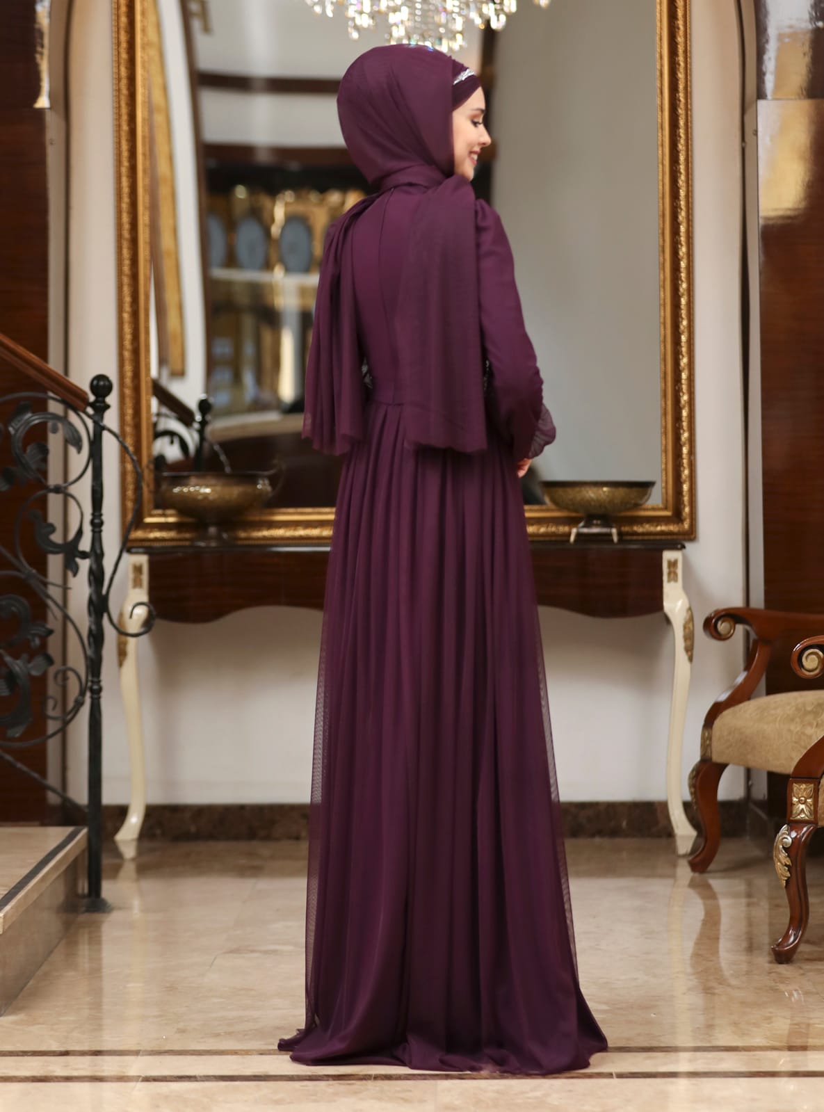 Efsane Tesettür Abiye Elbise - Mor - Azra Design - Resim 3