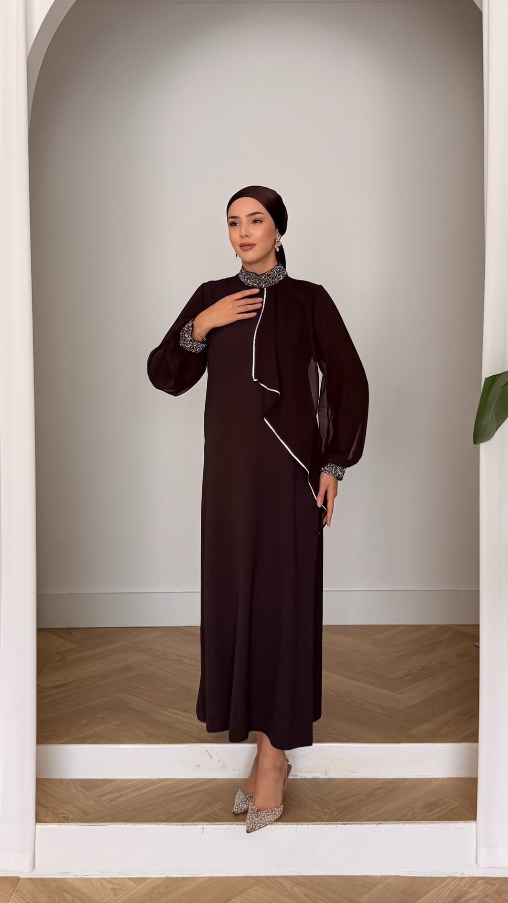 4510 T Abaya Elbise-Kahve Rengi - Resim 2