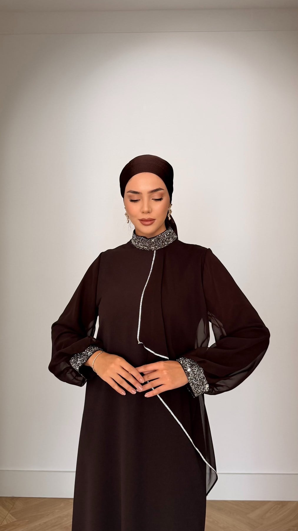 4510 T Abaya Elbise-Kahve Rengi - Resim 3