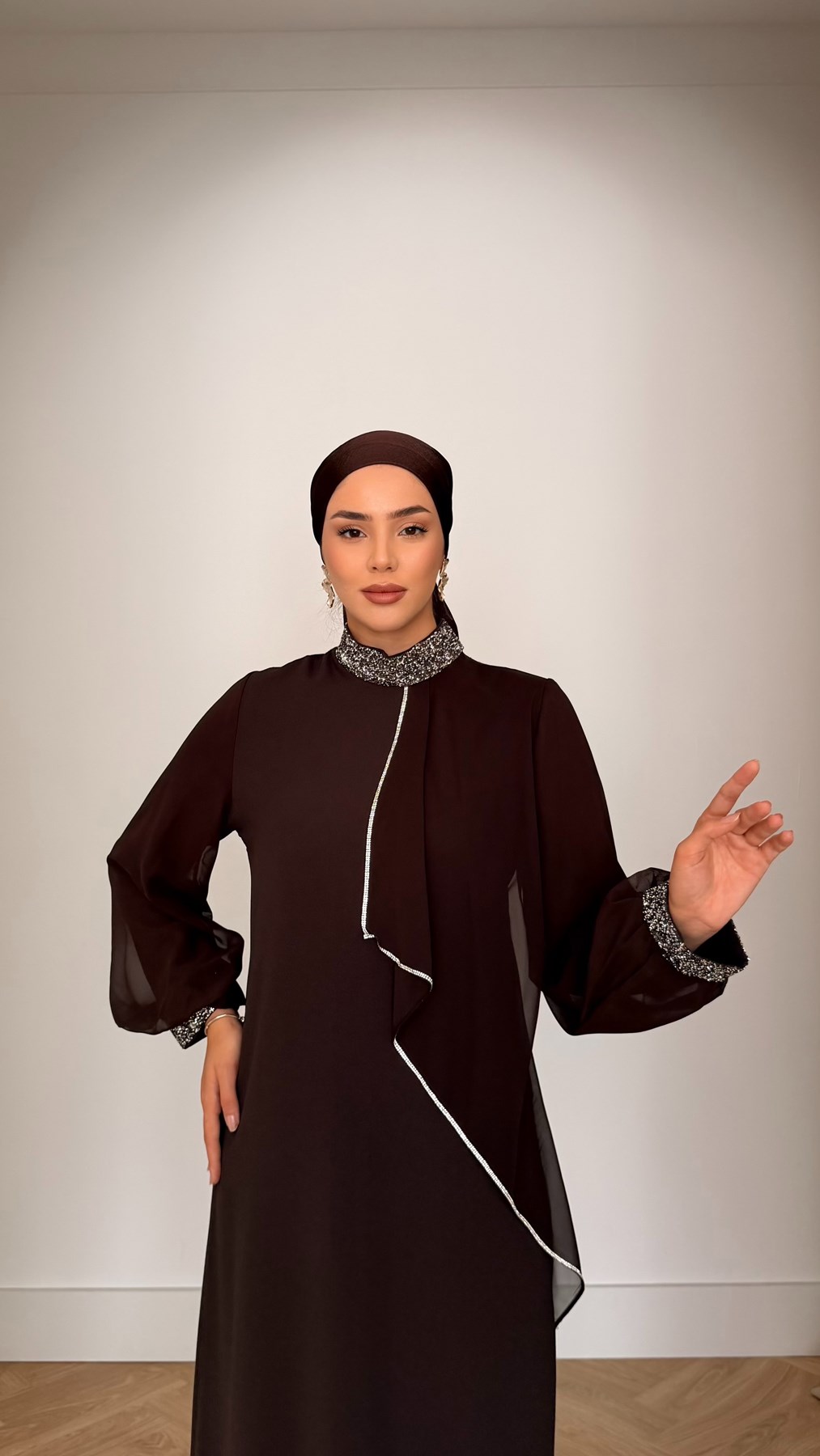 4510 T Abaya Elbise-Kahve Rengi - Resim 4
