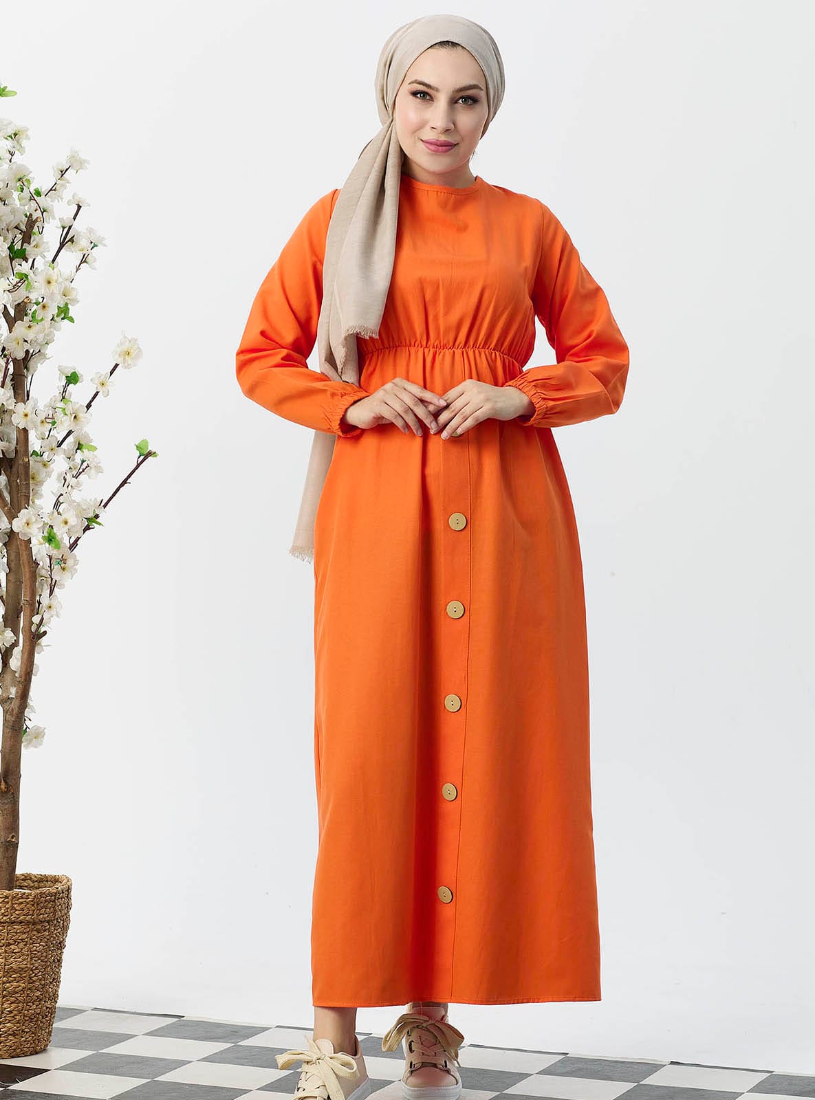 Şamre Tesettür Elbise - Orange - Tofisa - Resim 2