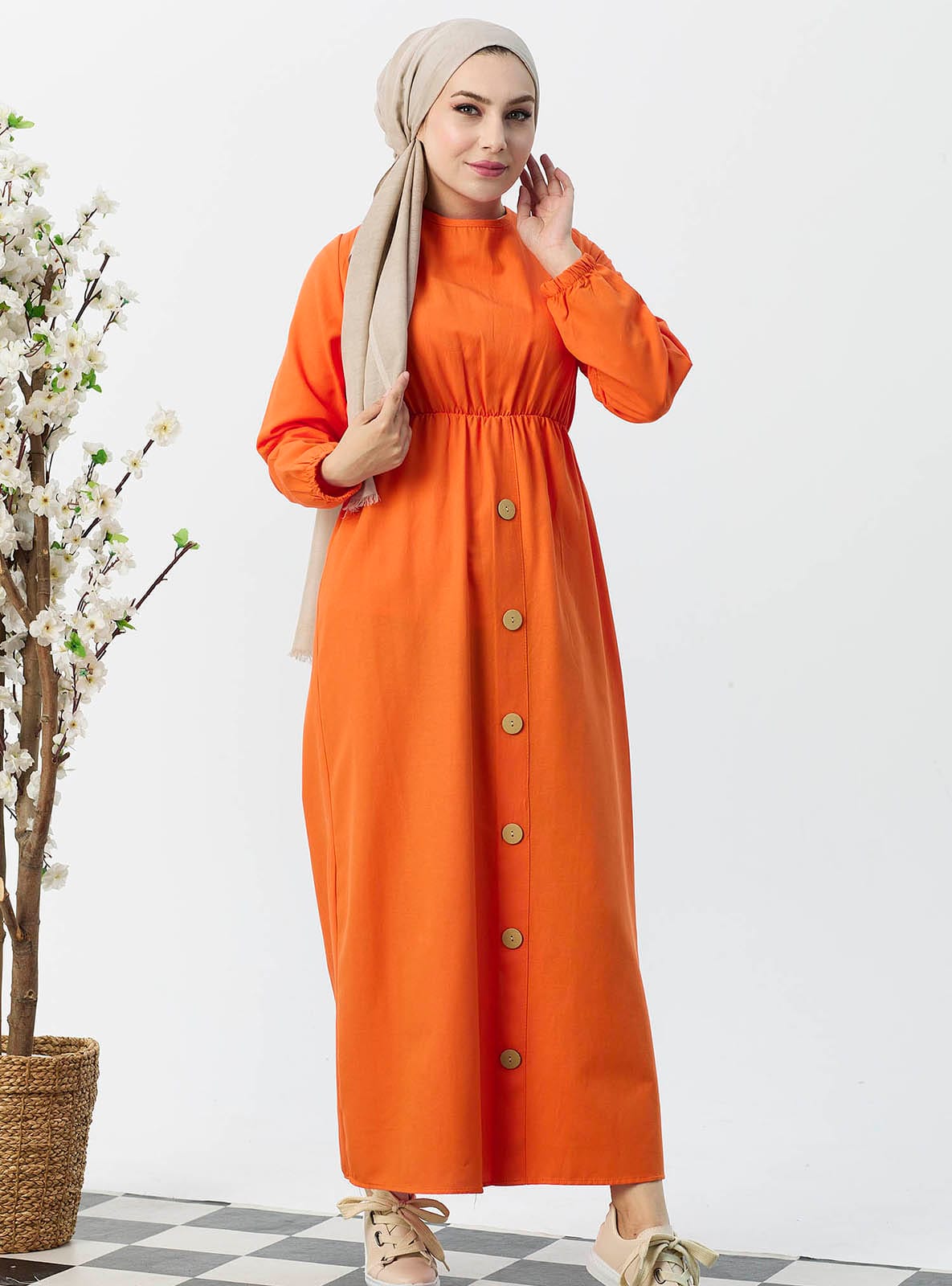 Şamre Tesettür Elbise - Orange - Tofisa - Resim 3