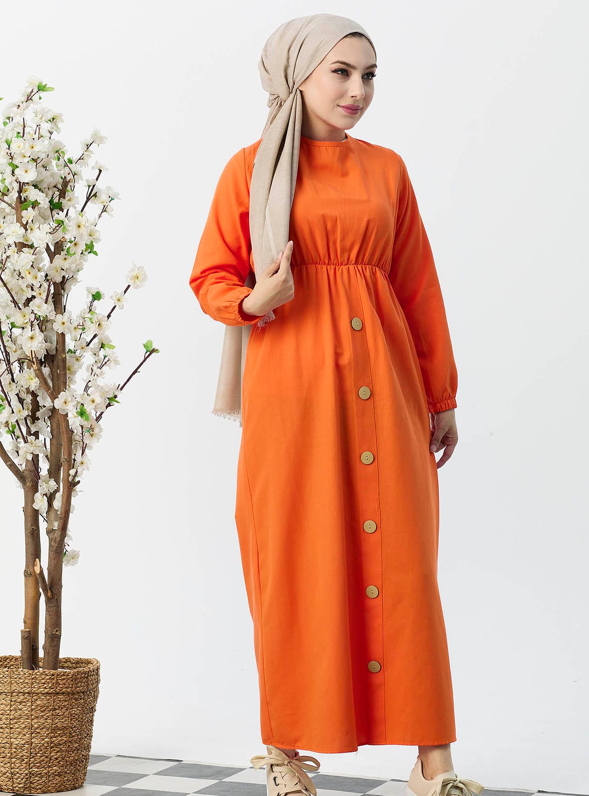 Şamre Tesettür Elbise - Orange - Tofisa - Resim 4
