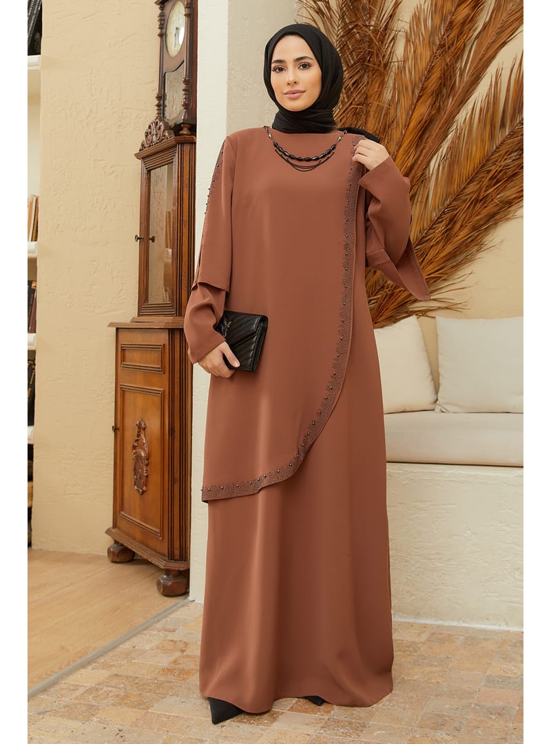 Hürrem Büyük Beden Abiye - Camel - Resim 2