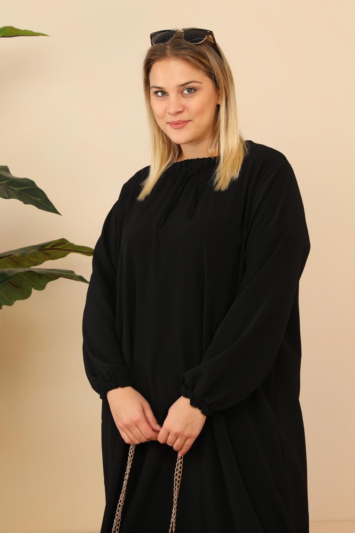 Kadin Buyuk Beden Ayrobin Uzun Anne Elbise Siyah - Resim 3
