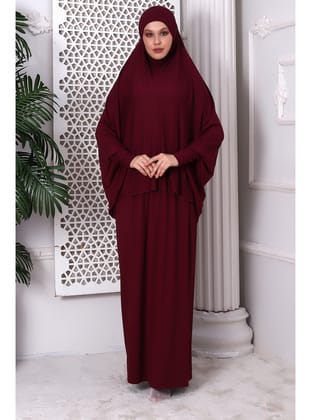 İki Parça Pratik Namaz Elbisesi 8016 Bordo Bordo