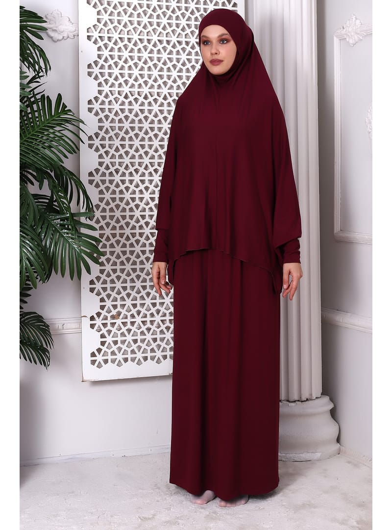 İki Parça Pratik Namaz Elbisesi 8016 Bordo Bordo - Resim 2